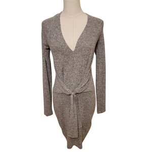 Express Gray V-Neck Tie-Front Sweater Dress Size Small‎